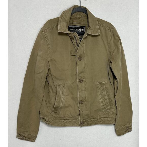 Abercrombie & Fitch Jacket Mens Medium Khaki Wakely Utility Button Up Preppy Y2K - Picture 1 of 11